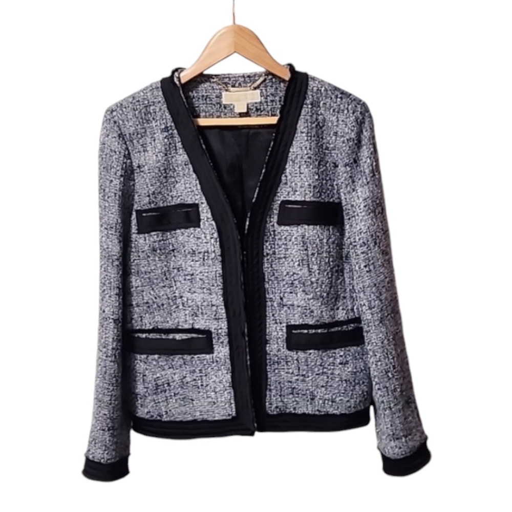 MICHAEL KORS Tweed Blazer 10 M Cropped Black Blue Boucle Jacket Blazer - Picture 15 of 16